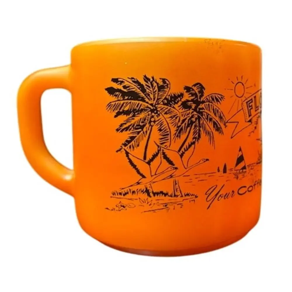 Vintage Florida Federal Milk Glass Co. Coffee Mug Orange Your Coffee Break USA